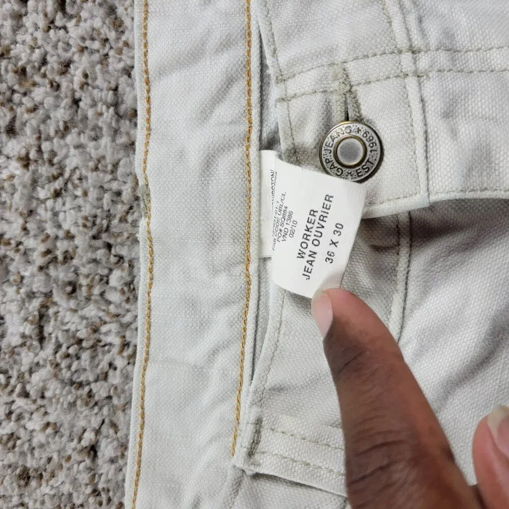 Vintage Gap Worker Jeans Men’s 36X30 Beige Cotton Denim Straight Painter - Picture 2 of 9